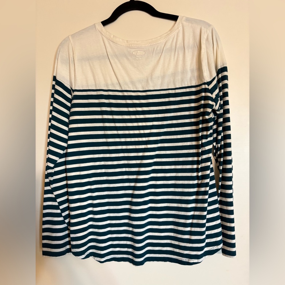 Old Navy Everywear White/Teal Striped Long Sleeve Top - Picture 3 of 4